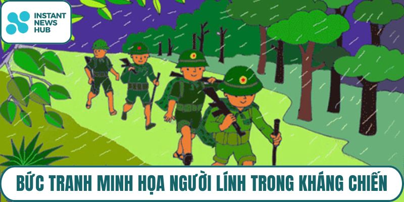 Bức tranh minh họa người lính trong kháng chiến